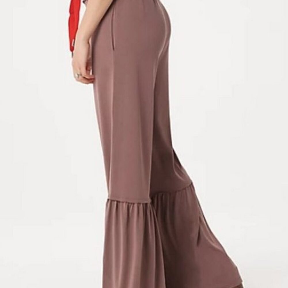 Peace Love World M BOHO Espresso & Red RUFFLE Flare Pants UNIQUE FESTIVE So Soft - Picture 4 of 16